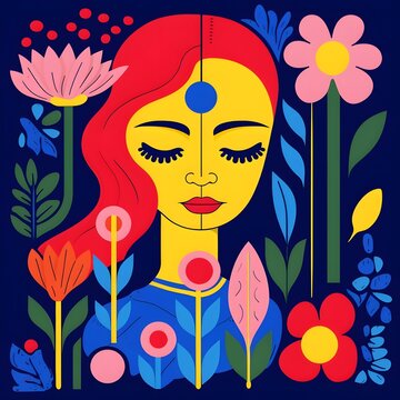 FOLK, COLORFUL ILLUSTRATION OF A WOMAN