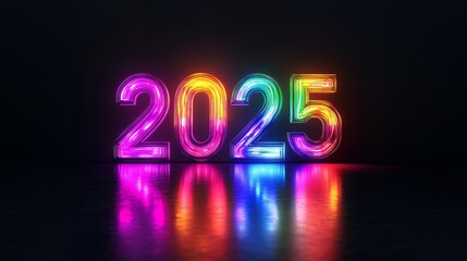 Colorful 2025 numbers glowing against a dark background, symbolizing the upcoming year.