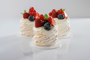 Product of professional baking. Seasonal delicious tart against white background