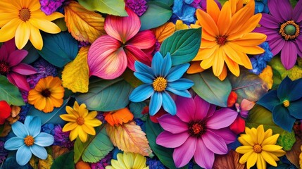 A Vibrant Tapestry of Colorful Flowers and Leaves