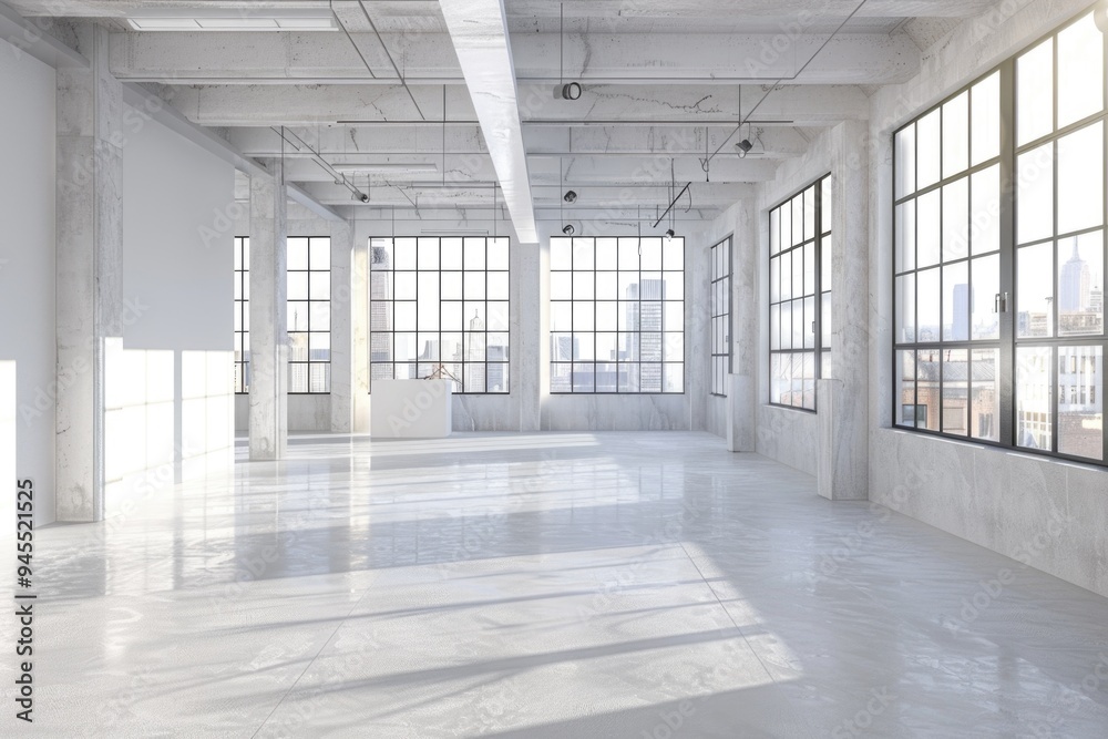 Poster a spacious room filled with natural light from multiple windows
