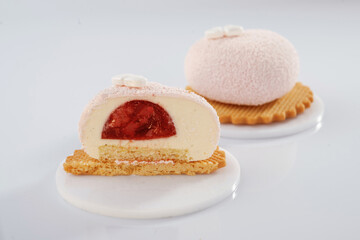 Delicious cake against white background
