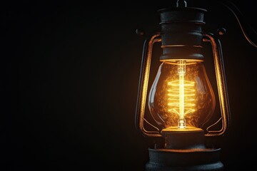 Vintage lantern with glowing filament bulb