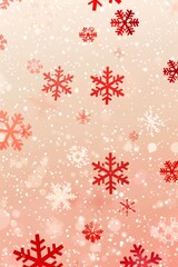 Red And White Falling Snowflakes On A Pink Background, Christmas Festive Holiday Winter Texture.