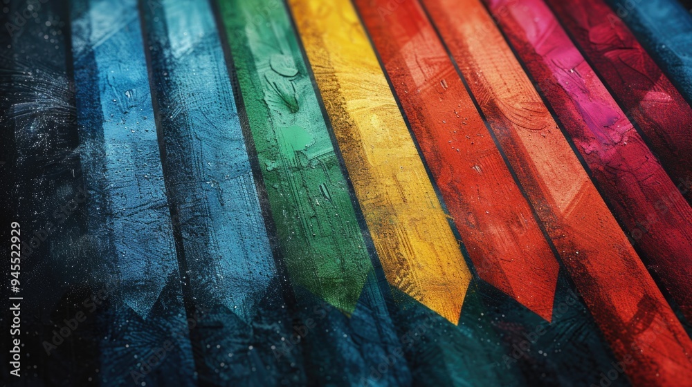 Poster a close-up shot of a rainbow-colored pencil with vibrant colors and a smooth tip