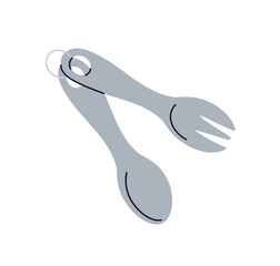 Fork and spoon, utensils for camping and hiking. Compact handy cutlery for travel and picnic. Touristic flatware, dining tools for eating. Flat vector illustration isolated on white background