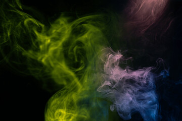 Blue and pink steam on a black background.