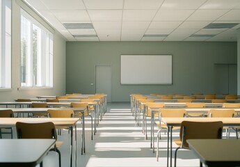 Empty Classroom with Sunlight Streaming In