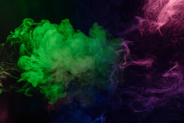 Green and pink steam on a black background.