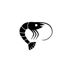 Stylized black shrimp icon, perfect for seafood or restaurant branding.