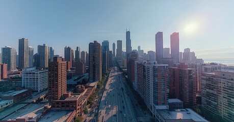 Front view of cityscape buildings panoramic view. Generative AI.