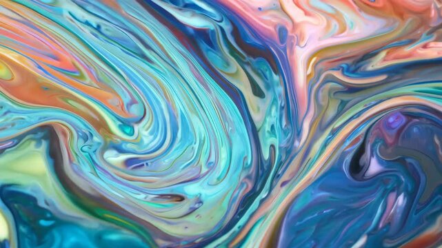 Colorful liquid abstract patterns in fluid motion. Swirling vibrant texture for design and print. Psychedelic and dynamic concept.