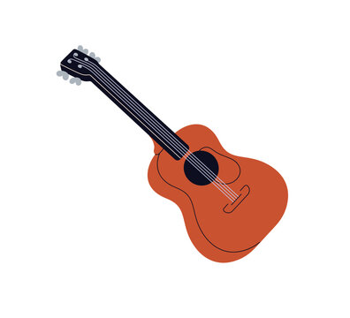 recommend clip art: Guitar, acoustic music wooden instrument icon with wood fretboard. Classic string frets. Flat graphic vector illustration isolated on white background