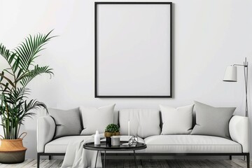 A cozy living room with a white couch and a plant, perfect for relaxing or reading a book