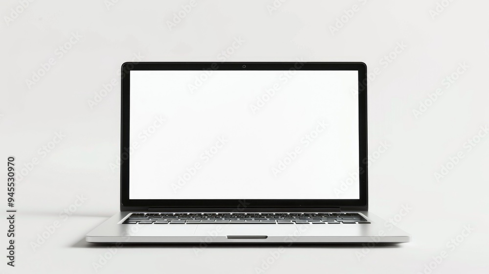 Wall mural A laptop computer with a white screen sitting on a table, ready for use