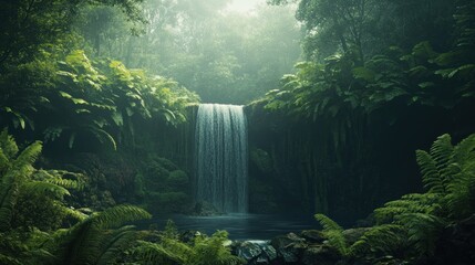 Serene Waterfall in Lush Rainforest