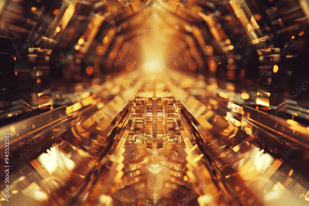 Poster Abstract representation of a golden tunnel, ideal for use in futuristic or sci-fi concepts