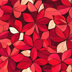Fototapeta premium Ruby red stained glass style poinsettia leaf pattern, seamless repeating pattern, minimal pattern, perfect for holiday stationery, wrapping paper, home accessories, and branding 