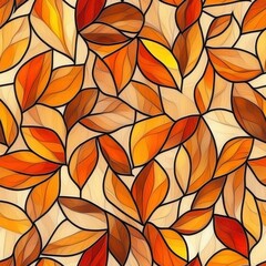 Rustic orange stained glass style autumn leaf pattern, seamless repeating pattern, minimal pattern, excellent for seasonal decor, product packaging, interior design, and custom prints 