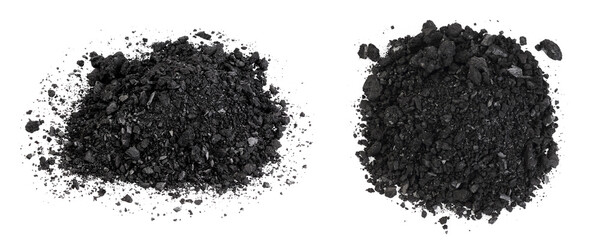 Pile of coal carbon or charcoal dust isolated on white background