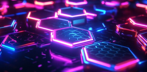 Obraz premium Abstract neon glowing hexagon background, colorful and vibrant.