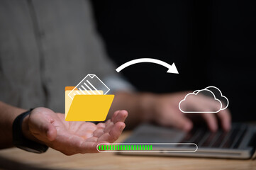 Data transfer through cloud technology Exchange data with modern internet technology that is fast and secure Internal document backup on online databases,Transfer files data system relocation concept
