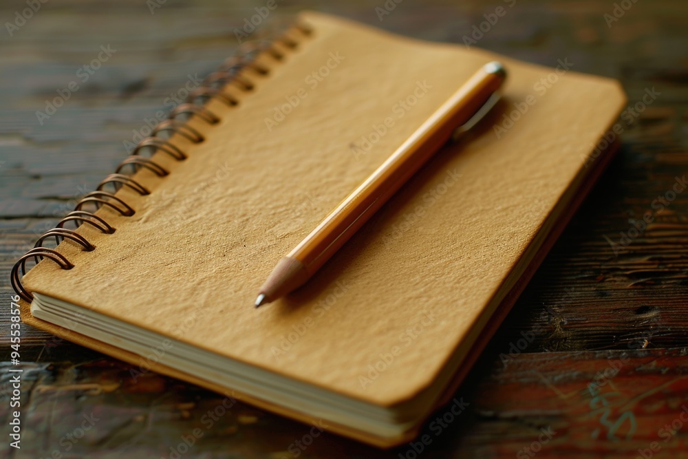 Poster a notebook with a pencil on top, perfect for writing notes or ideas