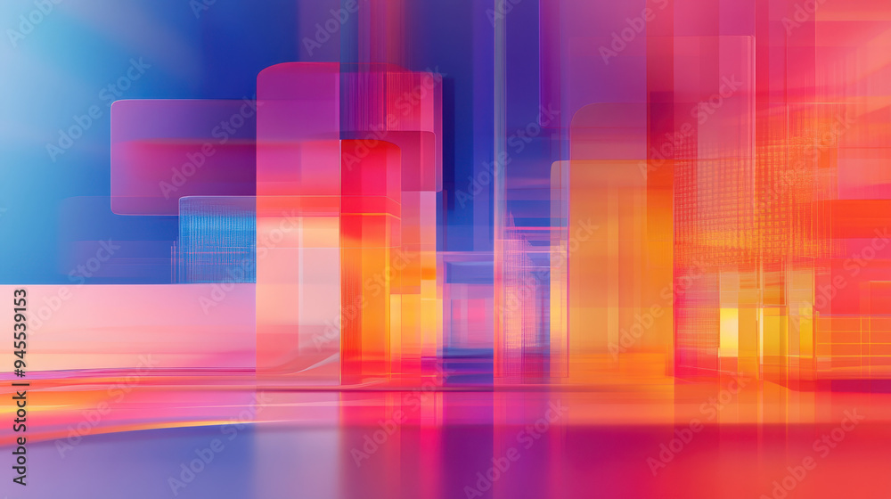 Poster abstract vibrant shapes and colors blending seamlessly, creating a dynamic, modern background with a