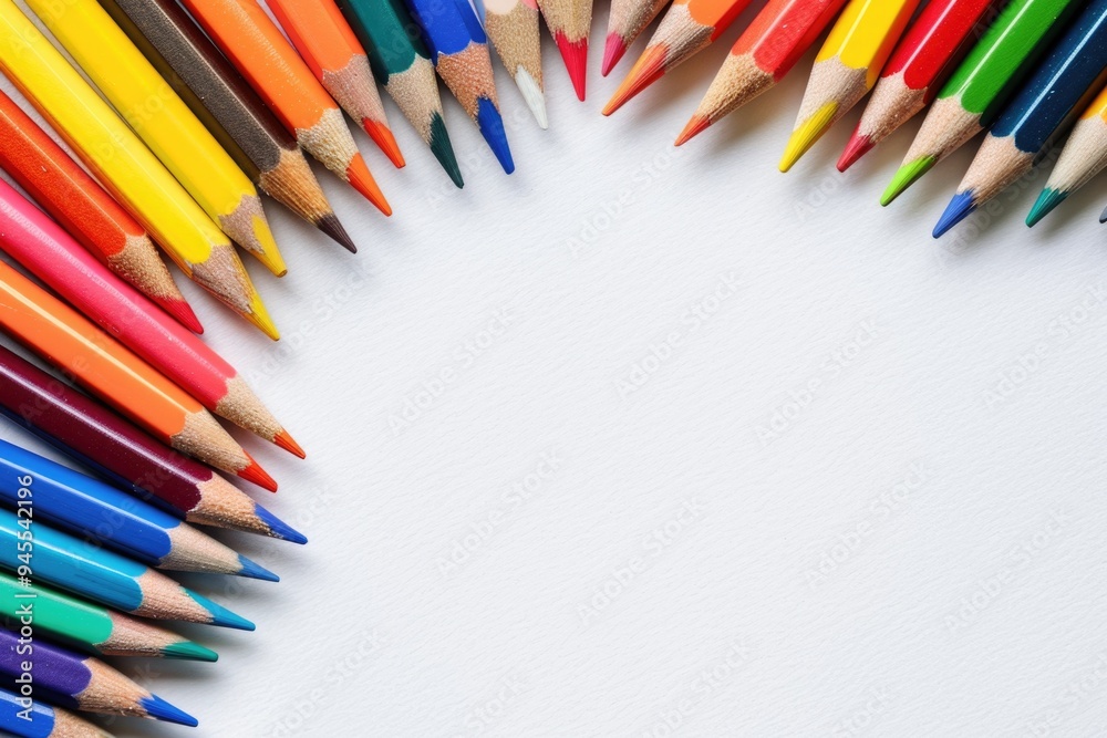 Poster A set of colorful pencils organized in a circular pattern, ideal for use in illustrations and designs