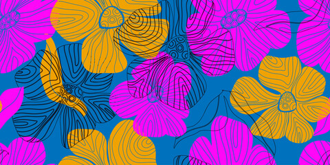 Abstract fantasy flowers motley ornament Asian motifs vector seamless overlapping pattern rapport