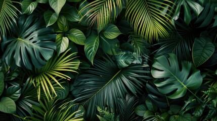 Fototapeta premium A collection of green leaves stuck to a wall