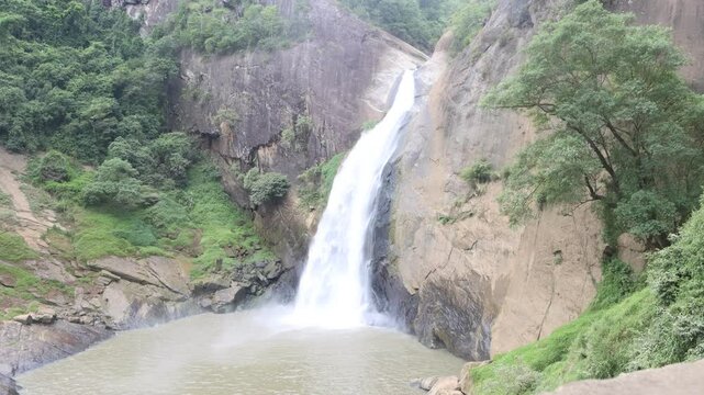 waterfall in the forest mountains, Dunhinda fall Sri Lanka