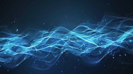 Abstract Blue Wave with Glowing Particles