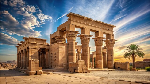 Ruins of an ancient temple in Egyptian style , ancient, temple, ruins, mystery, fantasy, antique, building