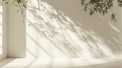 abstract scene with shadow of plant on the wall. 3d render