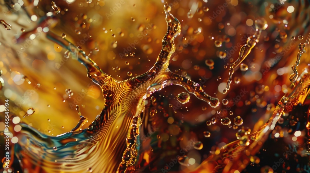 Poster A close-up view of a liquid splash on a surface, suitable for use in scenes where water or chemical reactions are depicted