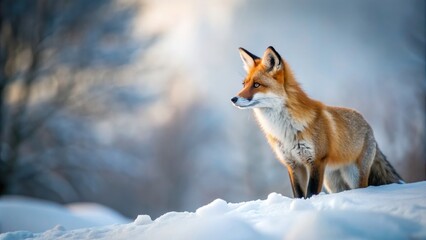 Fox exploring a snowy landscape, wildlife, winter, creature, fur, animal, cold, nature, wilderness, outdoors, white