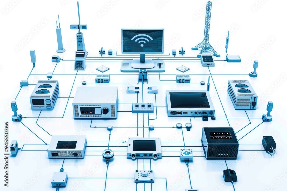 Poster a collection of electronic devices linked together
