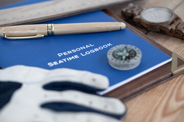 blue Personal Seatime Logbook, Sailing Leather Gloves without fingertips for marine enthusiasts....