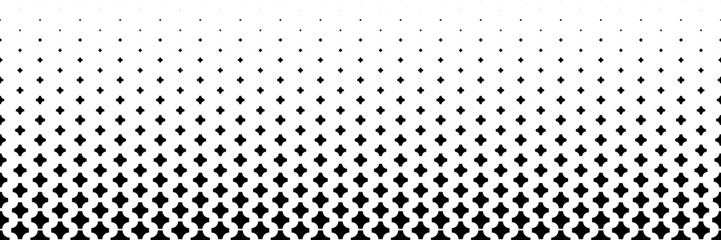 horizontal halftone of black curved plus and cross design for pattern and background.