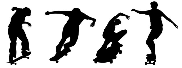 silhouette set of skateboarders. skateboarding,sports,vector illustration.