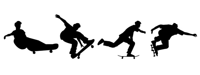 silhouette set of skateboarders. skateboarding,sports,vector illustration.