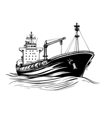 Vector Illustration of a yacht with lines drawing for logo,icon, black and white	