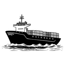 Obraz premium Vector Illustration of a yacht with lines drawing for logo,icon, black and white 