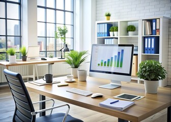 Sleek, modern workspace with organized files, efficient workflow charts, and a minimalist desktop, conveying a sense of optimized productivity and refined business operations.