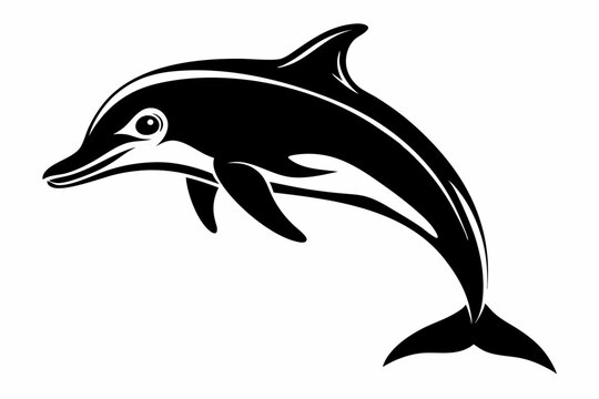 black and white dolphin swimming clip art preview