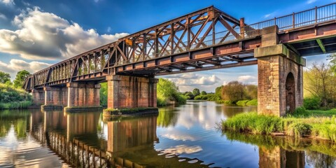 Old railway bridge over river in urban outskirts, railway, bridge, river, urban, outskirts, forgotten, old, relic