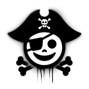 pirate emoji graffiti stencil-art style,black and white, generative ai