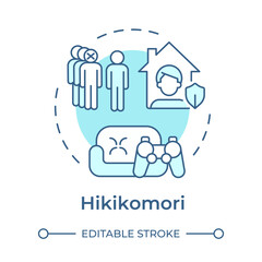 Hikikomori soft blue concept icon. Self isolation, mental wellbeing. Solitude, lonely. Round shape line illustration. Abstract idea. Graphic design. Easy to use in infographic, presentation