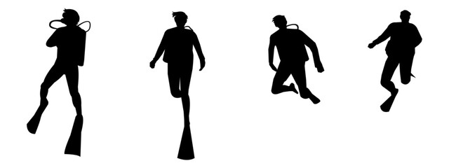Vector set silhouette of Snorkeling, free diving, Isolated background. Vector illustration.